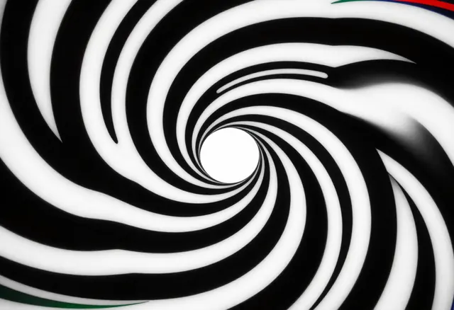 Black and white vortex of curved bands
